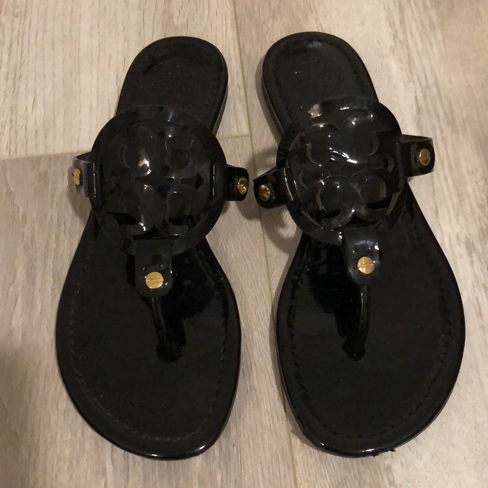 Tory Burch Black Glossy Leather Miller Sandals